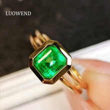 Load image into Gallery viewer, LUOWEND 18K Yellow Gold Real Natural Emerald Ring for Women
