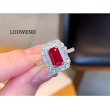 Load image into Gallery viewer, LUOWEND 18K White Gold Natural Ruby Ring for Women
