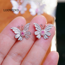 Load image into Gallery viewer, LUOWEND 18K White Gold Natural Pink Diamond Earrings for Women
