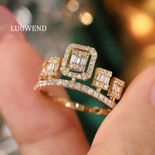 Load image into Gallery viewer, LUOWEND 18K White or Yellow Gold Natural Diamond Ring for Women

