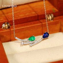 Load image into Gallery viewer, LUOWEND 18K White Gold Real Natural Gemstone Necklace for Women
