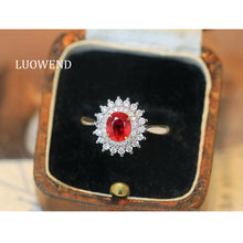 Load image into Gallery viewer, LUOWEND 18K White Gold Natural Ruby Ring for Women
