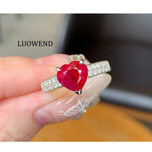 Load image into Gallery viewer, LUOWEND 18K White Gold Natural Ruby Ring for Women
