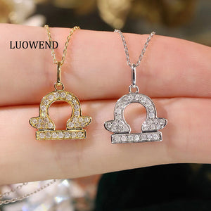 LUOWEND 18K White or Yellow Gold Natural Diamond Necklace for Women