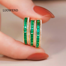 Load image into Gallery viewer, LUOWEND 18K Yellow Gold Real Natural Emerald Ring for Women

