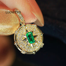 Load image into Gallery viewer, LUOWEND 18K Yellow Gold Natural Emerald Pendant for Women
