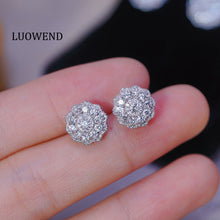 Load image into Gallery viewer, LUOWEND 18K White Gold Natural Diamond Stud Earrings for Women
