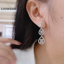 Load image into Gallery viewer, LUOWEND 18K White Gold Real Natural Diamond Drop Earrings for Women
