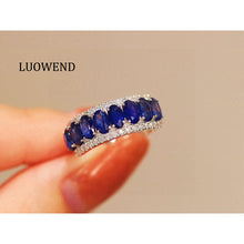 Load image into Gallery viewer, LUOWEND 18K White Gold Natural Sapphire Ring for Women
