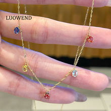 Load image into Gallery viewer, LUOWEND 18K Yellow Gold Natural Color Sapphire Necklace for Women
