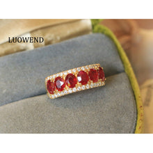 Load image into Gallery viewer, LUOWEND 18K Yellow Gold Natural Ruby Ring for Women
