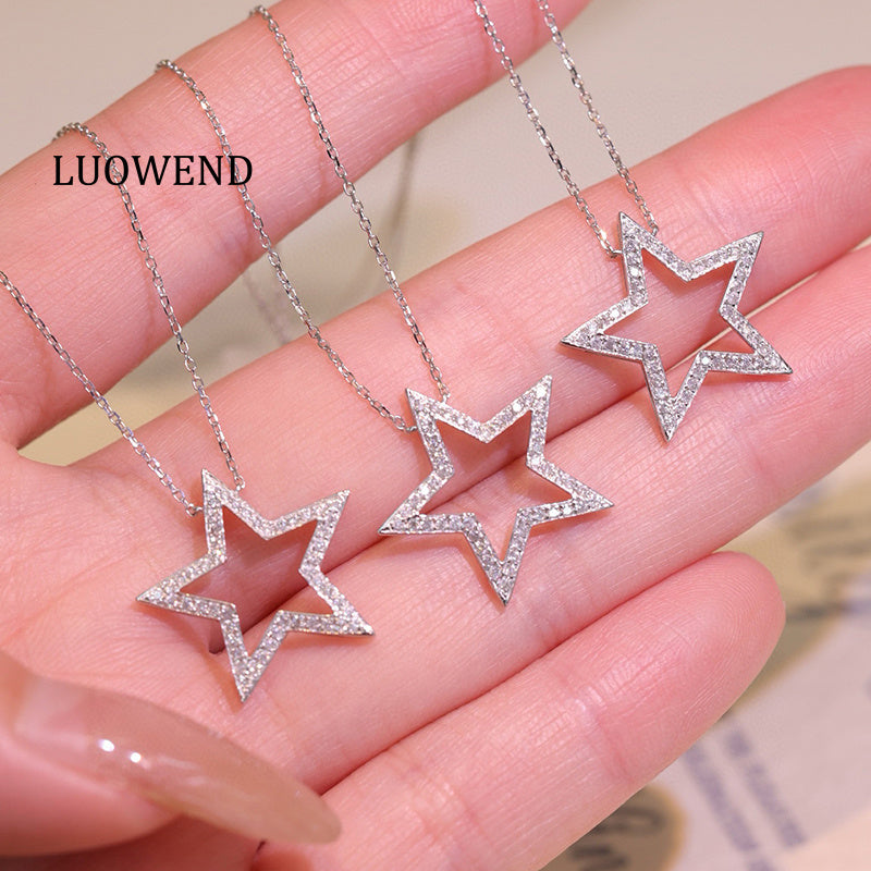 LUOWEND 18K White Gold Natural Diamond Necklace for Women
