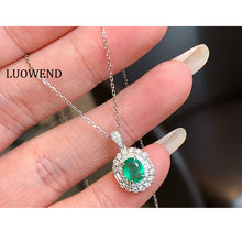 Load image into Gallery viewer, LUOWEND 18K White Gold Natural Emerald Necklace for Women
