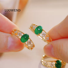 Load image into Gallery viewer, LUOWEND 18K Yellow Gold Real Natural Diamond and Emerald Ring for Women
