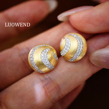 Load image into Gallery viewer, LUOWEND 18K Yellow Gold Real Natural Diamond Stud Earrings for Women
