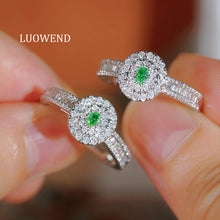 Load image into Gallery viewer, LUOWEND 18K White Gold Natural Green Diamond Ring for Women
