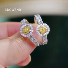 Load image into Gallery viewer, LUOWEND 18K White Gold Natural Yellow Diamond Ring for Women
