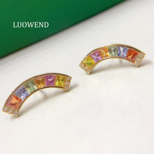 Load image into Gallery viewer, LUOWEND 18K Yellow Gold Natural Color Sapphire Earrings for Women
