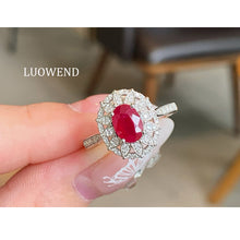 Load image into Gallery viewer, LUOWEND 18K White Gold Natural Ruby Ring for Women
