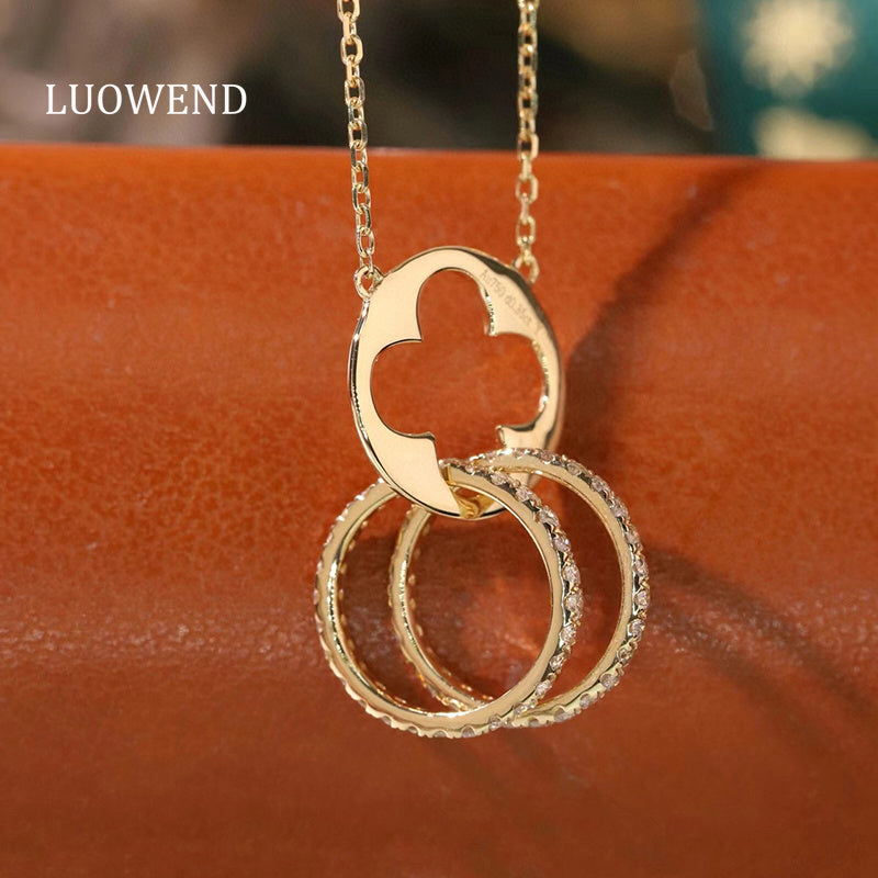 LUOWEND 18K Yellow Gold Natural Diamond Necklace for Women