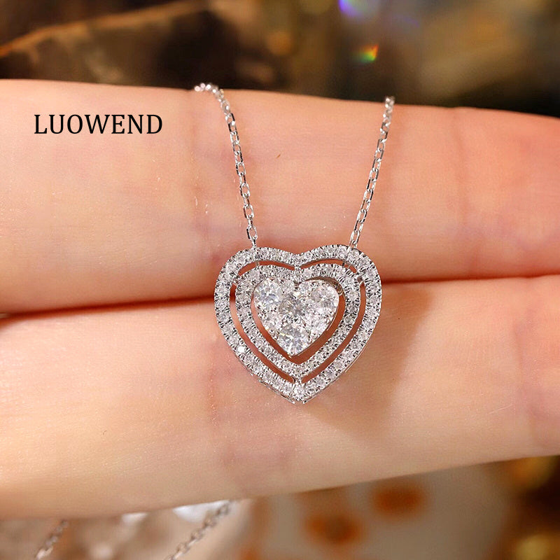 LUOWEND 18K White Gold Natural Diamond Necklace for Women
