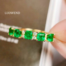 Load image into Gallery viewer, LUOWEND 18K Yellow Gold Natural Emerald Ring for Women
