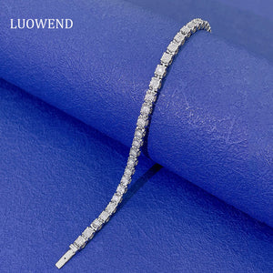 LUOWEND 18K White Gold Real Natural Diamond Bracelet for Women