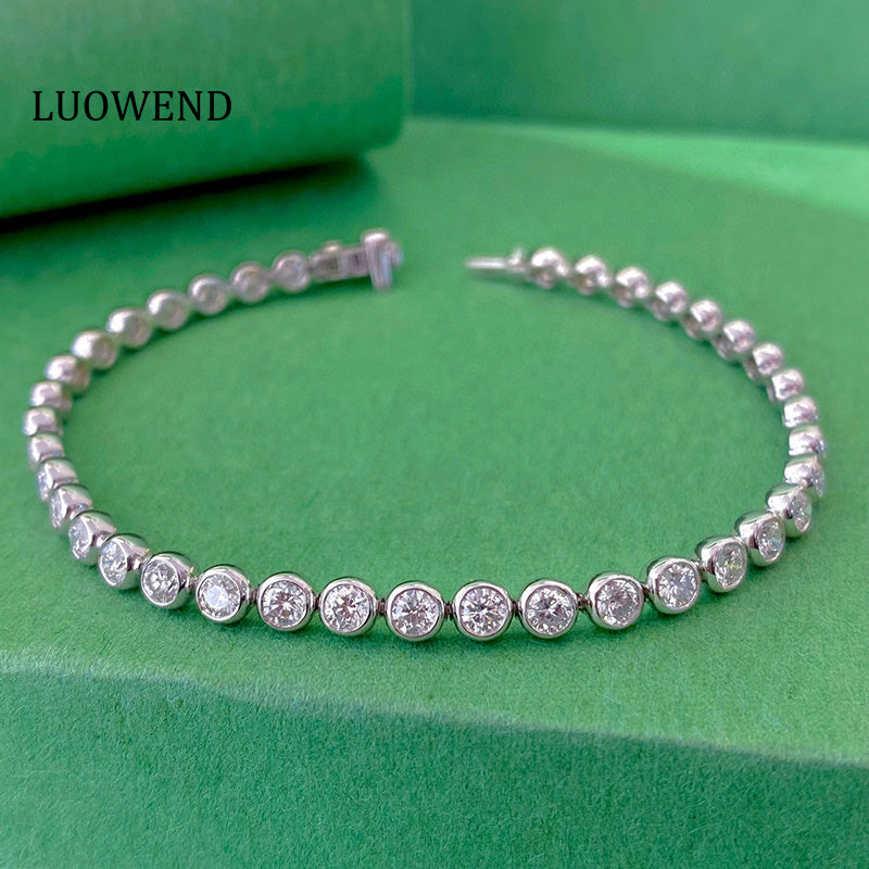 LUOWEND 18K White Gold Real Natural Diamond Bracelet for Women
