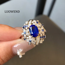 Load image into Gallery viewer, LUOWEND 18K White Gold Natural Sapphire Ring for Women
