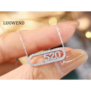 LUOWEND 18K White Gold Real Natural Diamond Pendant Necklace for Women