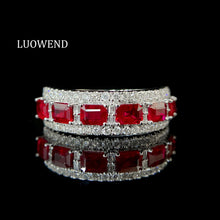 Load image into Gallery viewer, LUOWEND 18K White Gold Real Natural Diamond and Ruby Ring for Women
