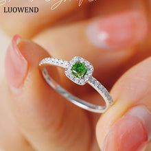 Load image into Gallery viewer, LUOWEND 18K White Gold Real Natural Green Diamond Ring for Women
