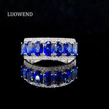 Load image into Gallery viewer, LUOWEND 18K White Gold Real Natural Diamond and Sapphire Ring for Women
