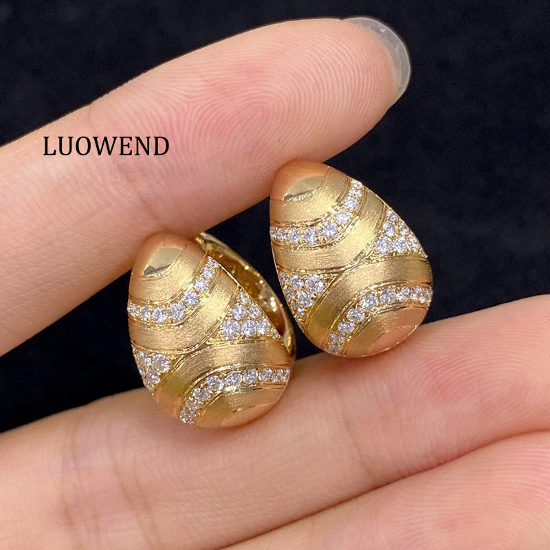 LUOWEND 18K Yellow Gold Natural Diamond Earrings for Women