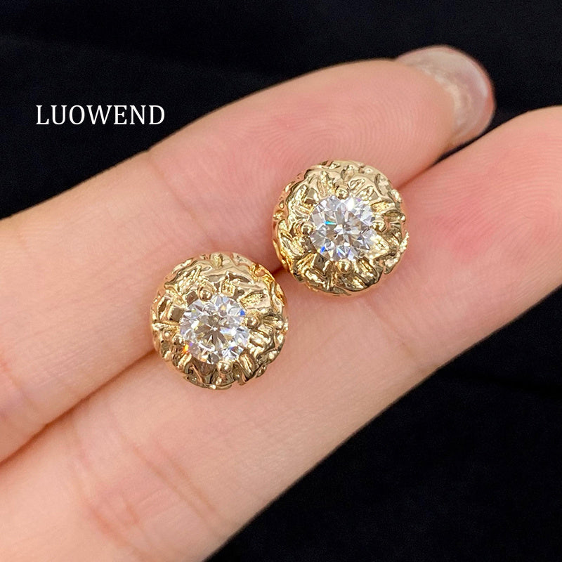 LUOWEND 18K Yellow Gold Natural Diamond Earrings for Women