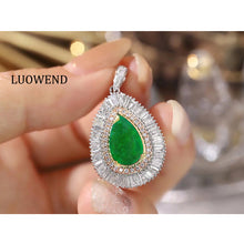Load image into Gallery viewer, LUOWEND 18K White&amp;Yellow Gold Real Natural Diamond and Emerald Necklace for Women
