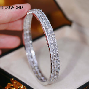 LUOWEND 18K White Gold Real Natural Diamond Bracelet for Women