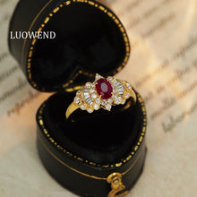 Load image into Gallery viewer, LUOWEND 18K Yellow Gold Real Natural Diamond&amp;Ruby Ring for Women
