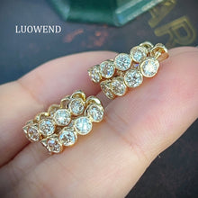 Load image into Gallery viewer, LUOWEND 18K Yellow Gold Fine Jewelry Real Natural Diamond Earrings for Women
