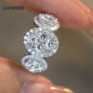 LUOWEND 18K White Gold Real Natural Diamond Ring for Women