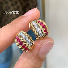 Load image into Gallery viewer, LUOWEND 18K Yellow Gold Natural Ruby Earrings for Women
