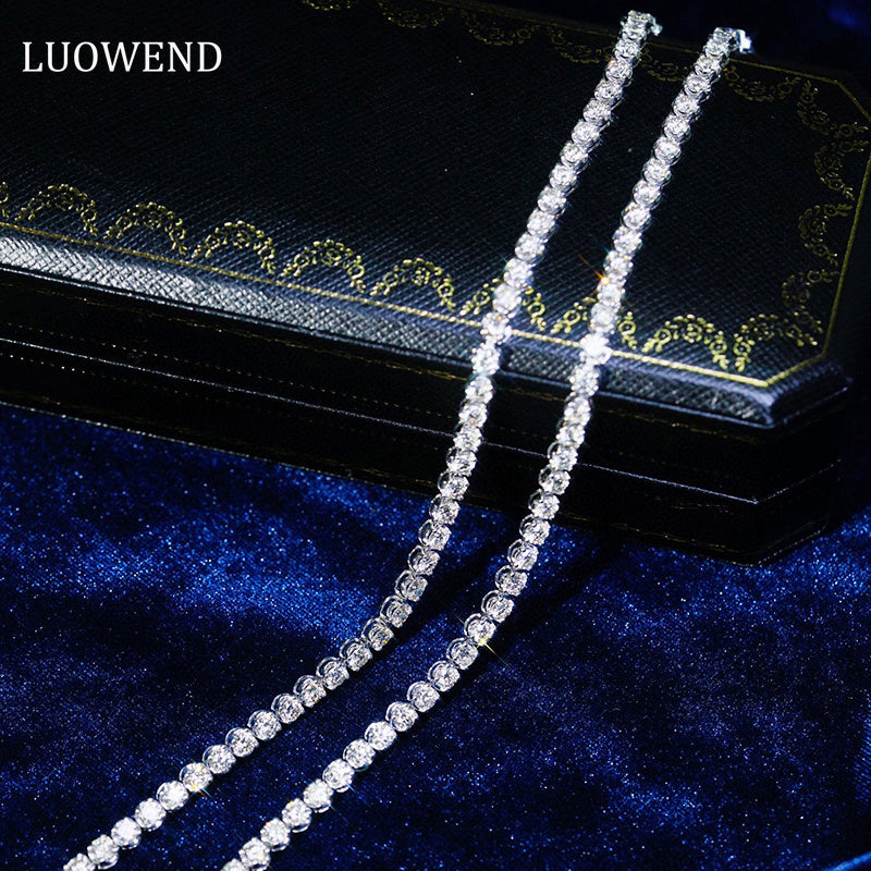 LUOWEND 18K White Gold Real Natural Diamond Bracelet for Women