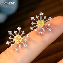 Load image into Gallery viewer, LUOWEND 18K White Gold Real Natural Yellow Diamond Stud Earrings for Women
