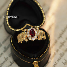 Load image into Gallery viewer, LUOWEND 18K Yellow Gold Real Natural Diamond and Ruby Ring for Women

