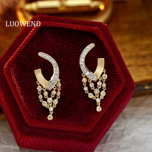 LUOWEND 18K Yellow Gold Real Natural Diamond Earrings for Women