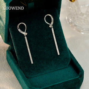 LUOWEND 18K White Gold Real Natural Diamond Drop Earrings for Women