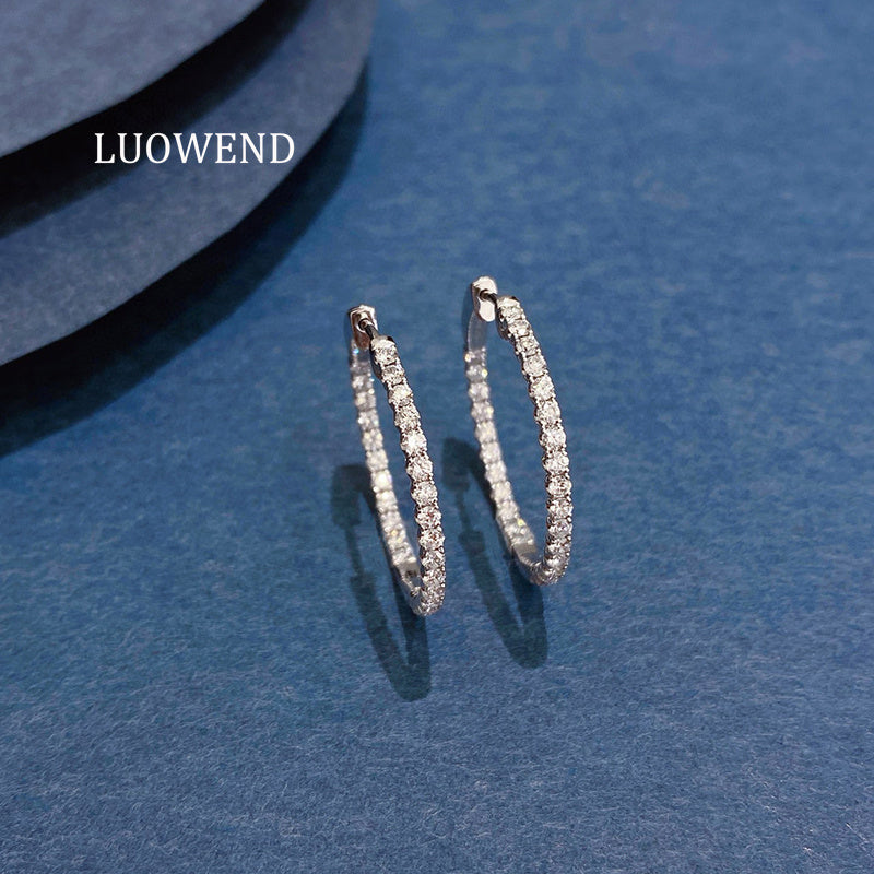 LUOWEND 18K White Gold Natural Diamond Earrings for Women