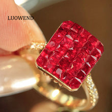 Load image into Gallery viewer, LUOWEND 18K Yellow Gold Natural Ruby Ring for Women
