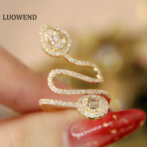 LUOWEND 18K Yellow Gold Real Diamond Ring for Women