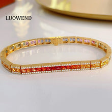 Load image into Gallery viewer, LUOWEND 18K Yellow Gold Natural Diamond and Color Sapphire Bracelet for Women
